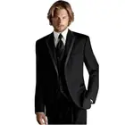 Смокинг для жениха, черный блейзер для мужчин, для свадьбыужина, для свидетеля (куртка + брюки + жилет), 3 шт.
