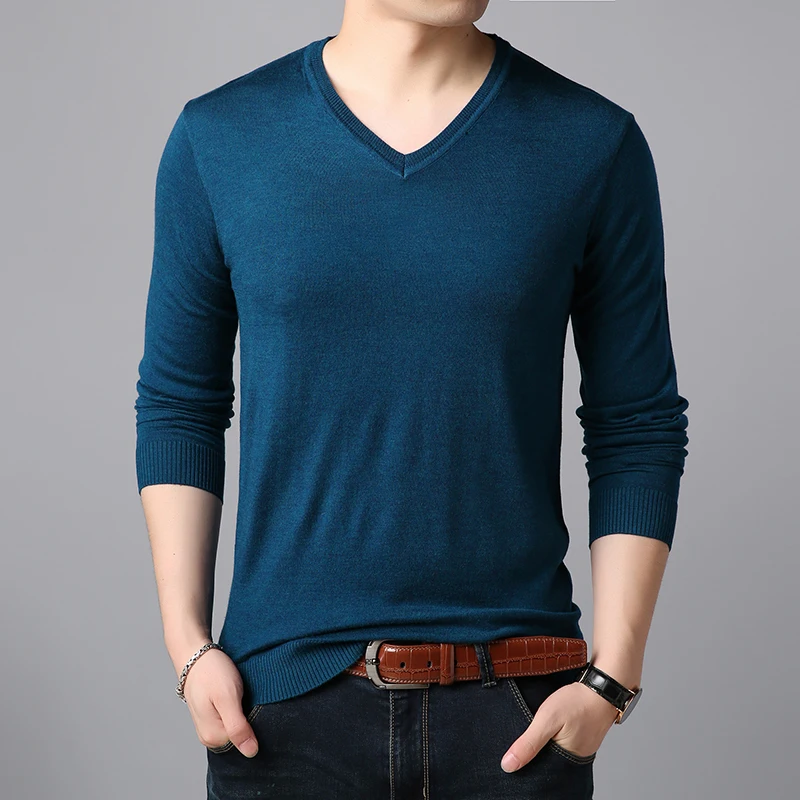 High Quality Autum Winter Casual Jumper Clothes Men New Fashion Brand Knitted Pullover Trendy Plain Mens V Neck Sweater Korean