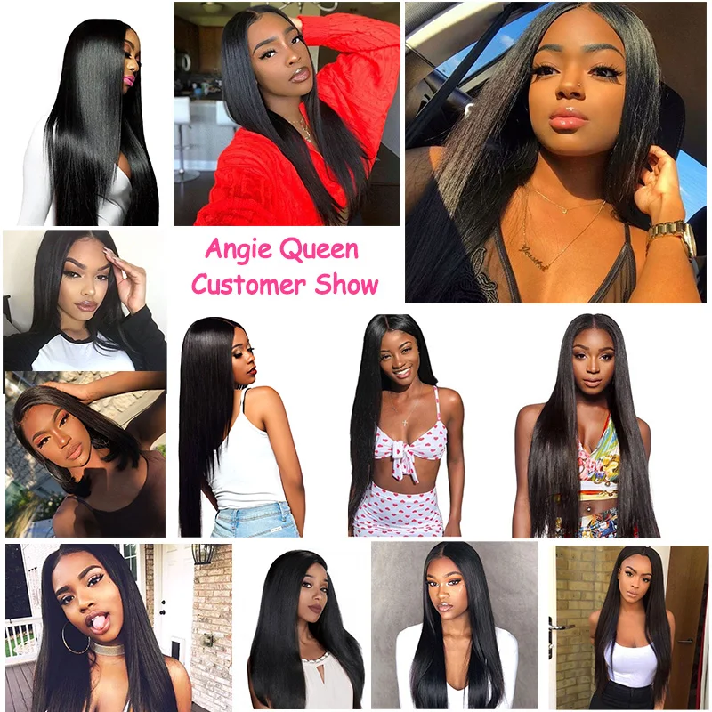 

ANGIE QUEEN Straight bundles with frontal (3+1) Brazilian100% human hair 3 bundles with frontal non remy hair13*4 hair extension