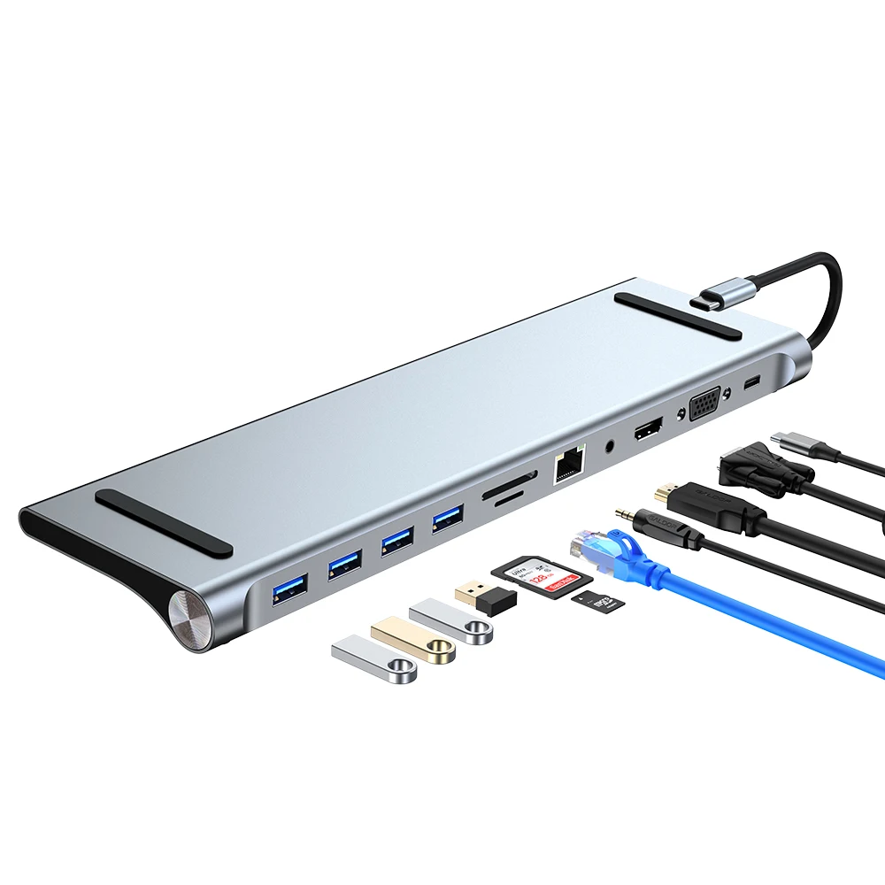 

11-in-1 docking station TYPE-C to HDMI+USB3.0+USB2.0*3+RJ45 (100M) VGA+PD+AV+SD+TF