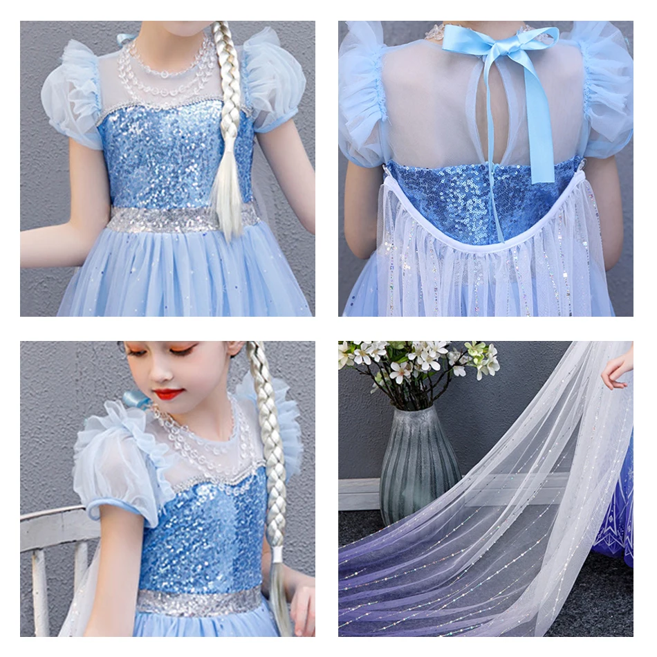 Elza Princess Girls Outfits Dresses Birthday Party Fantasy Clothes Carnival Sequins Tulle Up | Детская одежда и обувь