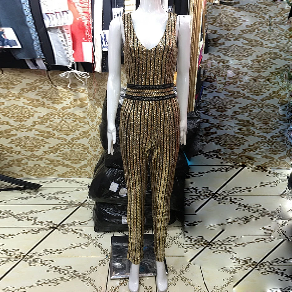 Новинка лета 2020 женский комбинезон без рукавов с глубоким v образным вырезом