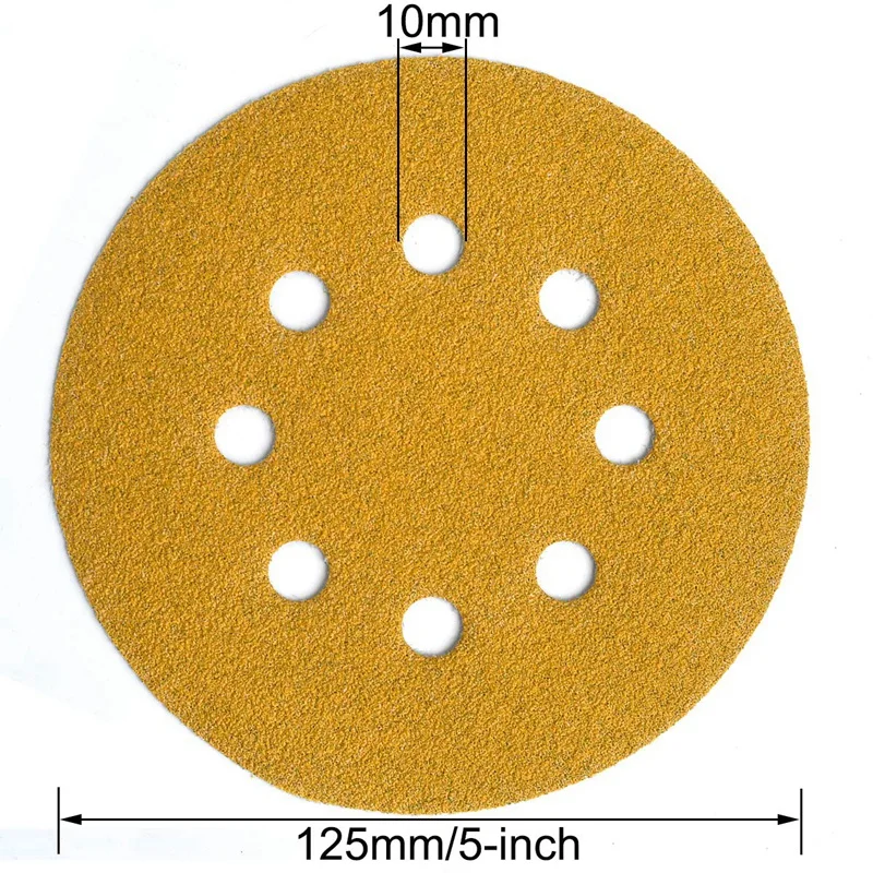 

5-Inch 8-Hole Hook and Loop Sanding Discs 80-Grit Ran Track Sandpaper, 100-Pack
