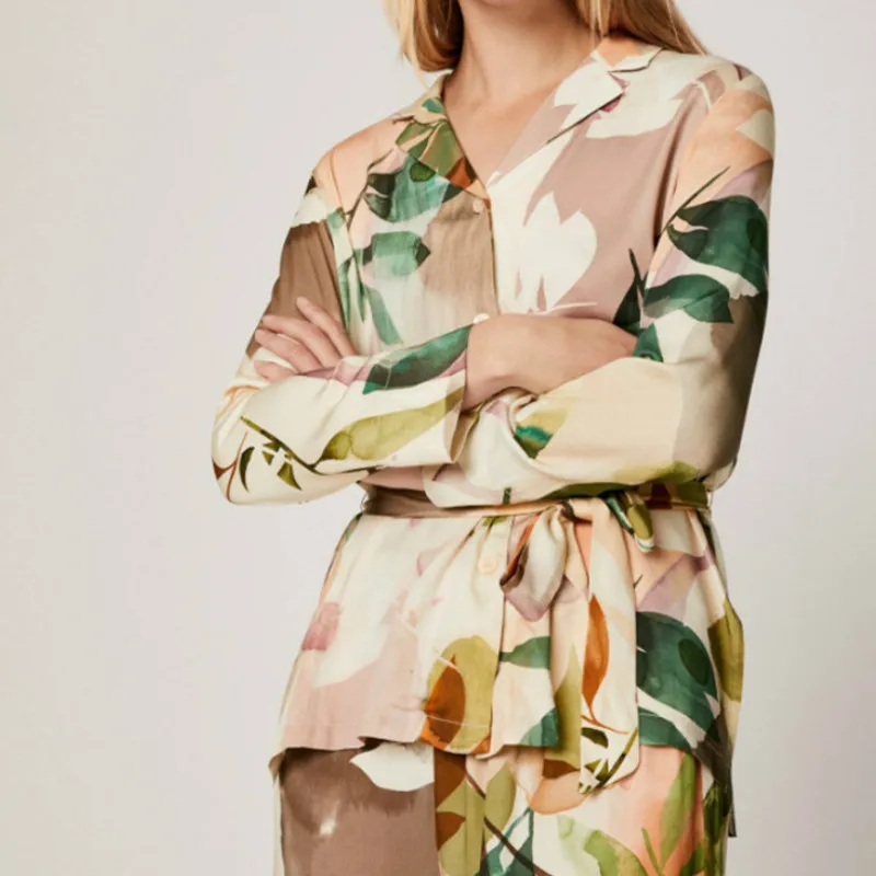 Пижама женская атласная с длинным рукавом 2 предмета|Комплекты пижам| |