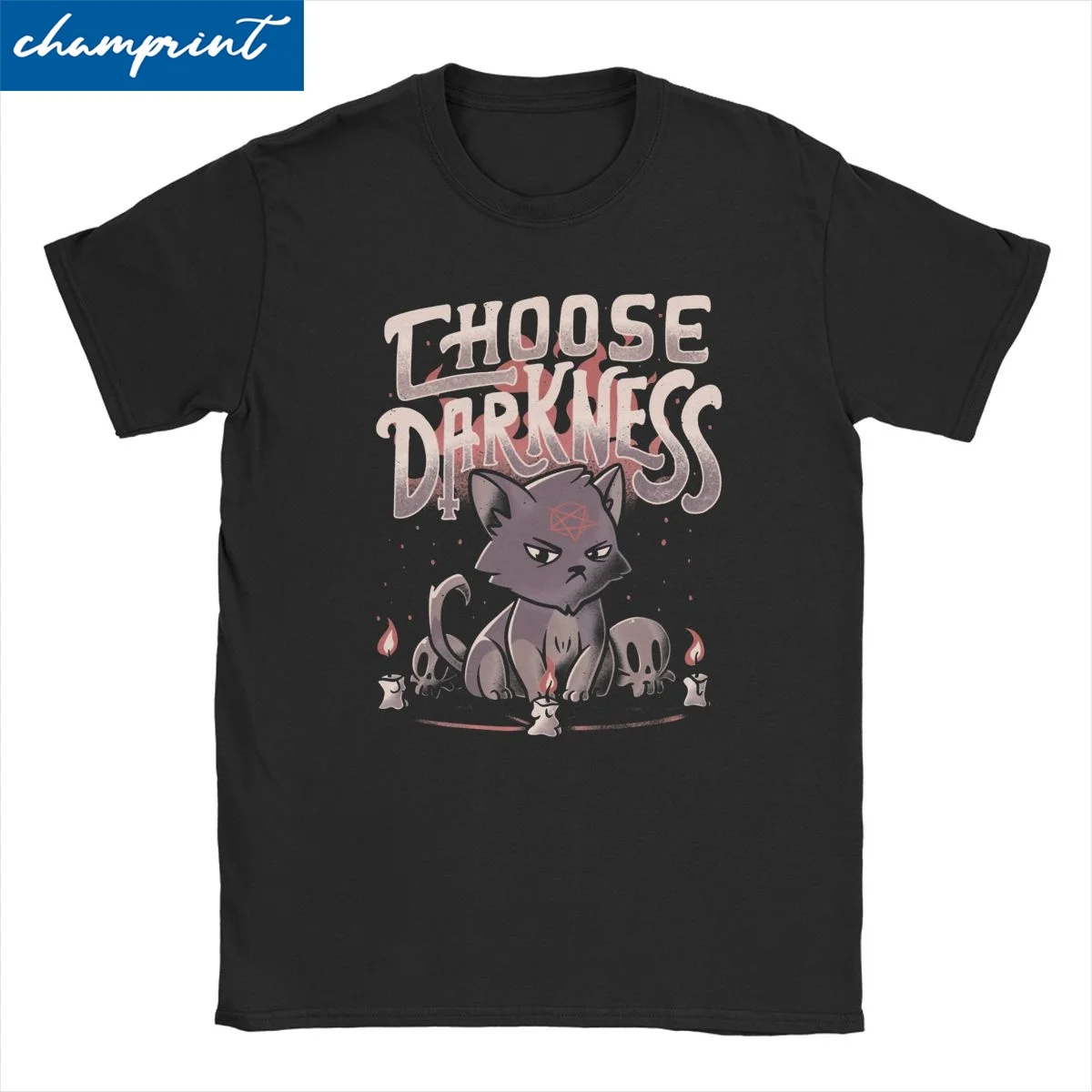 

Novelty Choose Darkness Cute Evil Cat T-Shirt Men Women Cotton T Shirt Japanese Retro Kaiju Satan Short Sleeve Tees Printing Top