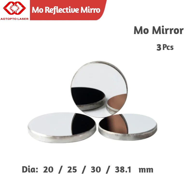 High Quality Mo Mirror Dia. 20 25 30 38.1mm THK 3mm for CO2 Laser Engraving Cutting Machine Pack of 1Pcs/3 Pcs