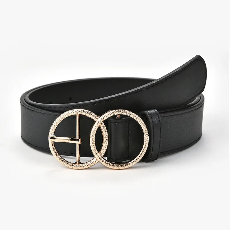 

Women Pu Belt New Double Ring Pin Buckle Belts for Retro Waistband Female Black Camel Jeans Dress Designer Fashion 2020