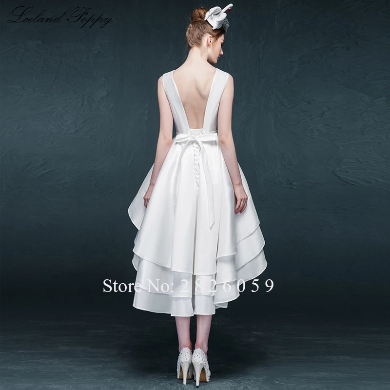 Женское атласное свадебное платье Lceland короткое ТРАПЕЦИЕВИДНОЕ ПЛАТЬЕ с высоким
