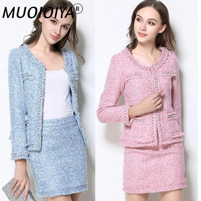 

Женский дизайнерский офисный костюм из двух предметов, элегантный твидовый шерстяной пиджак и мини-юбка, Осень-зима 2021