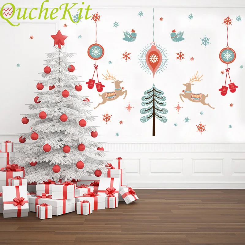 

Christmas Decorative Wall Stickers Christmas Deer Snowflake Glass Window PVC Wall Decals Waterproof Wallpaper Home Decor