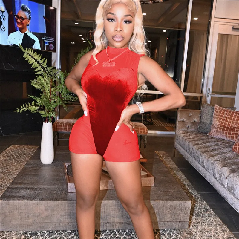 

Прозрачный сетчатый комбинезон в стиле пэчворк для женщин, соблазнительный Облегающий комбинезон без рукавов с круглым вырезом, модная хип...