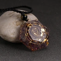 chip stone amethysts garnet amazonite resin pendant oronge necklace healing reiki hexagon orgonite crafts emf protection jewelry
