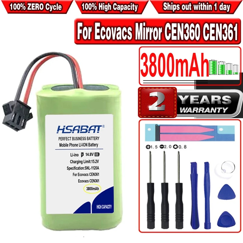 

Аккумулятор HSABAT для робота-пылесоса Ecovacs CEN361, CEN360, DN620, DH43, DH45, DH35, BFD-WSP, T550WSC, T550W, 3800 мАч, для TAB-T560H