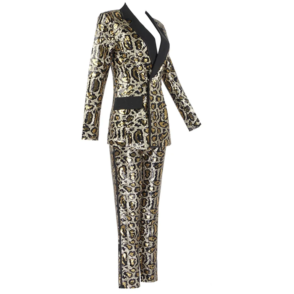 Женский винтажный Костюм-двойка элегантный костюм из блейзера и брюк с принтом