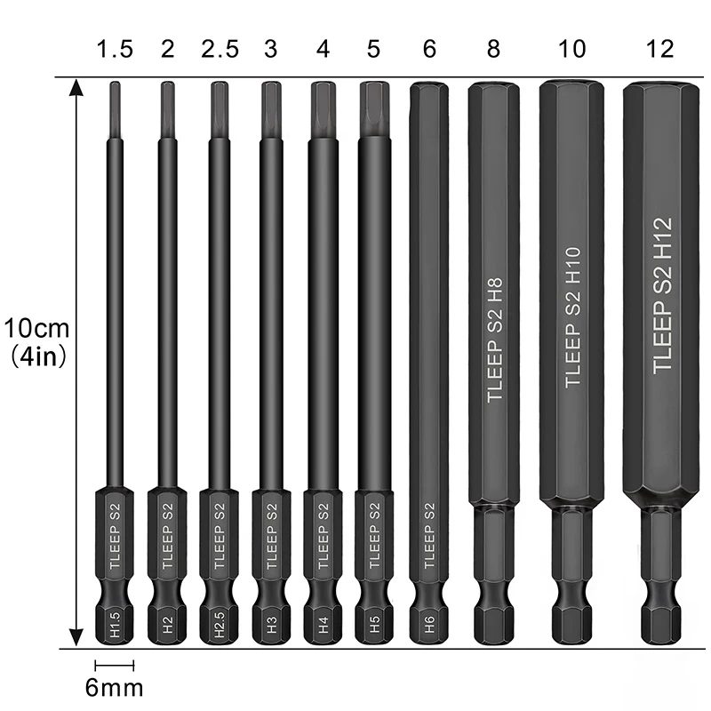 

10pcs Hex Head Allen Wrench Drill Bits Set 100mm Long Metric Allen Screwdriver Bits Magnetic Tip Hex Key Screwdriver Socket Bit