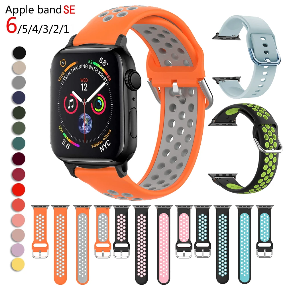 

Силиконовый ремешок для Apple smart watch 6 band 44 мм 40 мм series 5 4 3 2 SE, Сменные аксессуары для браслета iWatch band 42 мм 38 мм