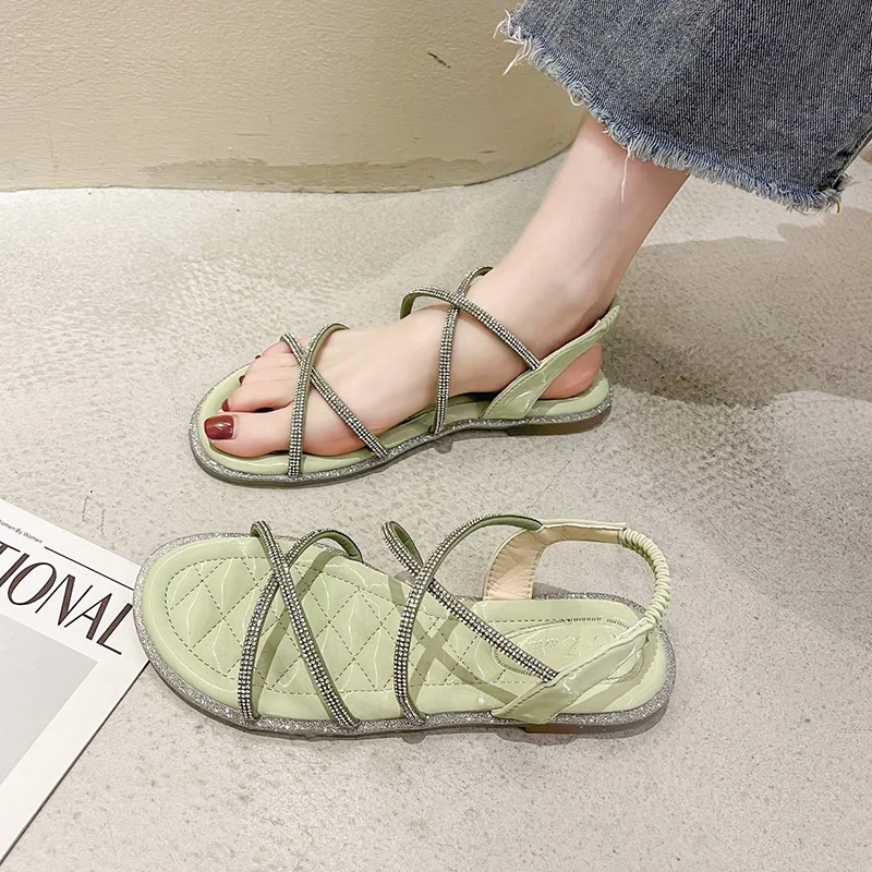 

2021 Summer Luxury Sandals Black Shoes for Women All-Match Fashion Beige Girls Outside Flat Low New Comfort Basic Elastic band