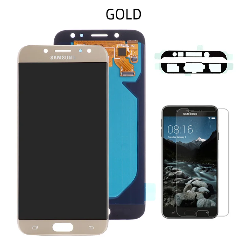 AMOLED Дисплей для SAMSUNG Galaxy J7 Pro J730 J730F LCD в сборе с тачскрином 5.5" Черное золото Голубое розовое золото - Цвет: Gold