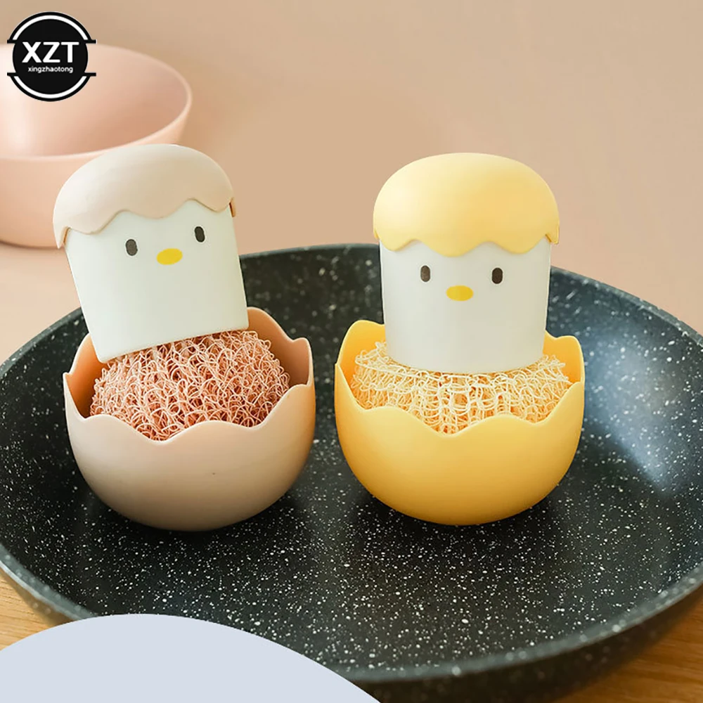 

1pcs Dishwashing Pot Brush with Base Kitchen Cleaner Eggshell Chicken Dish Stovetop Brush Fiber Cleaning Ball ​Kitchen Accessori