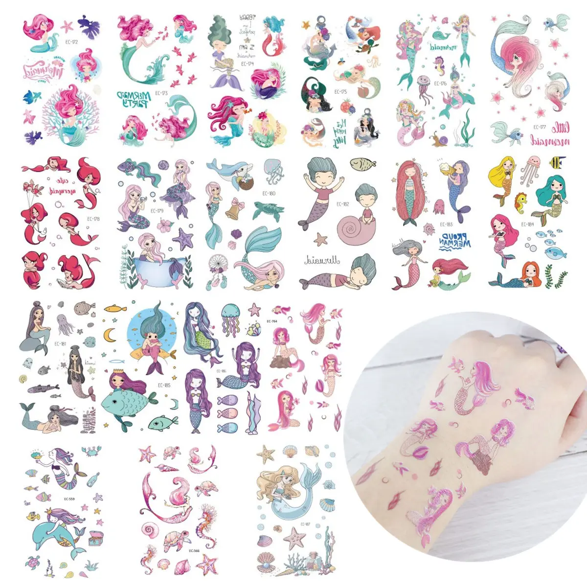 19 шт. детские водостойкие временные тату наклейки русалка|Временные тату| |
