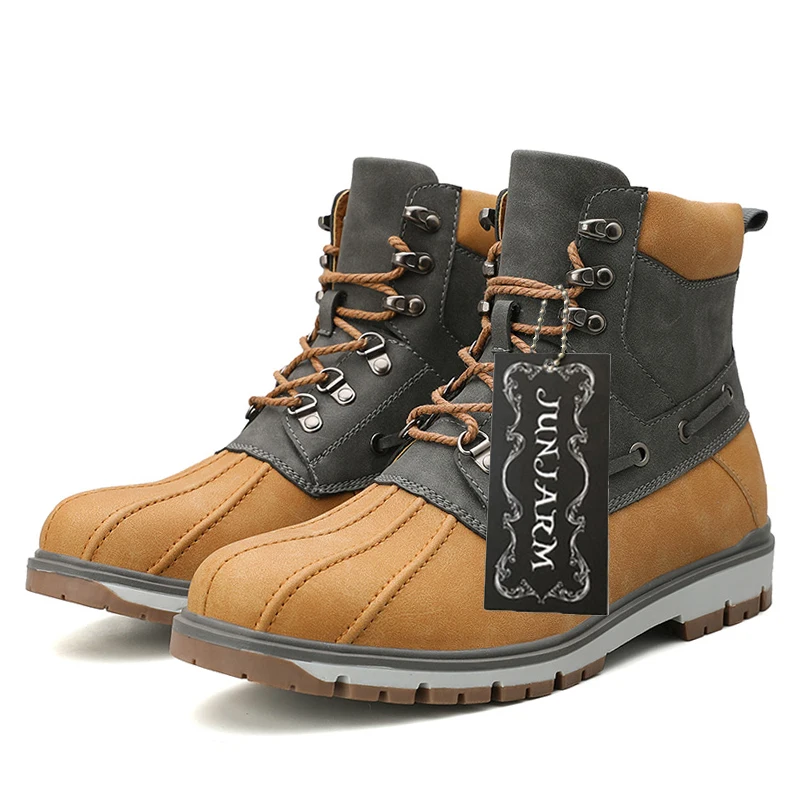 Мужские ботинки из натуральной кожи JUNJARM Черные ботильоны с теплым плюшем