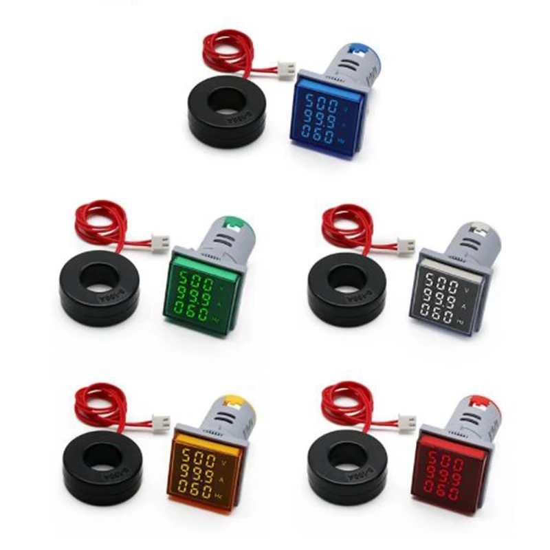 

5 Pcs Square LED Digital Voltmeter Ammeter Hertz Meter AC20-500V Signal Lights Voltage Current Frequency Combo Meter