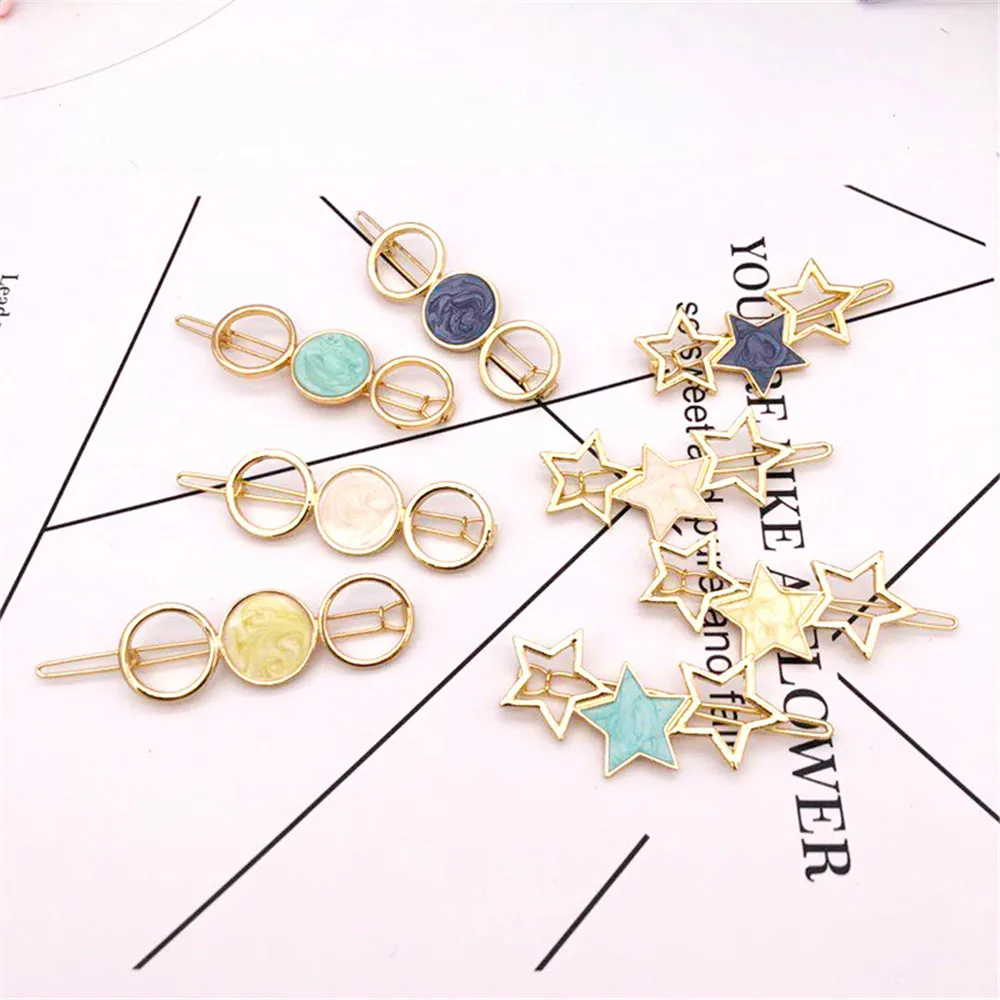 Новые модные круглые заколки для волос с пятиконечными звездами девочек женские