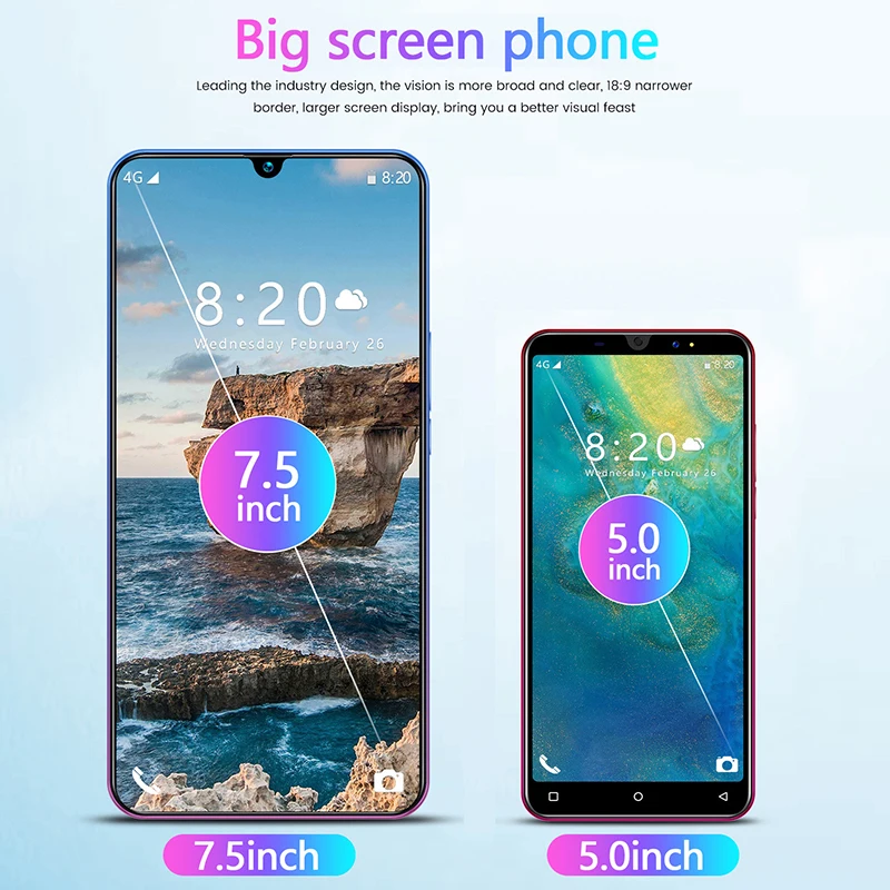 Смартфон Galay S20 7 5 дюйма 8 ГБ ОЗУ 256 Гб ПЗУ Восьмиядерный 4 камеры Snapdragon 855
