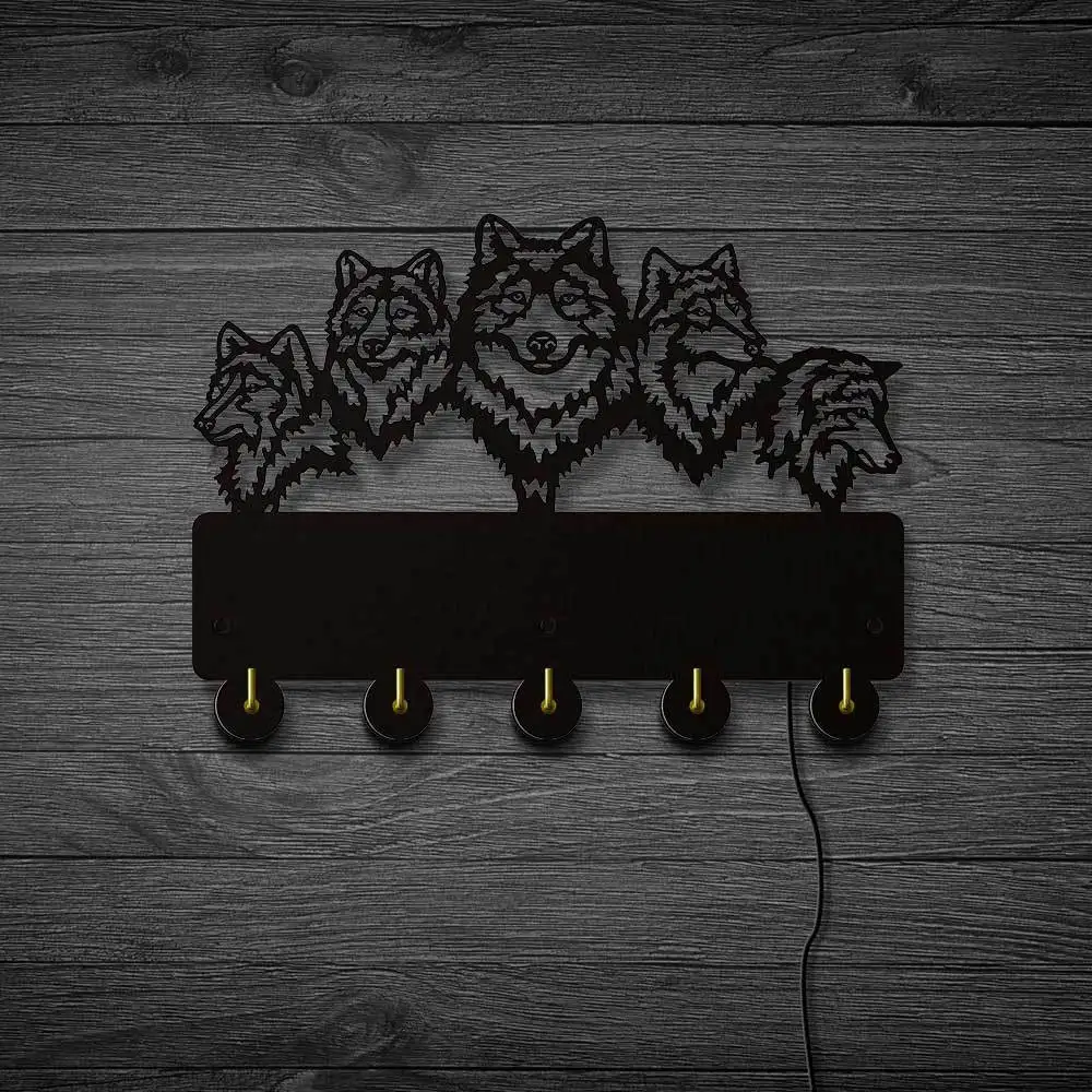 Wolf family светодиодный настенный крючок украшение для дома животные в дикой природе многоцветная освещенная вешалка для одежды светящиеся ключи держатель