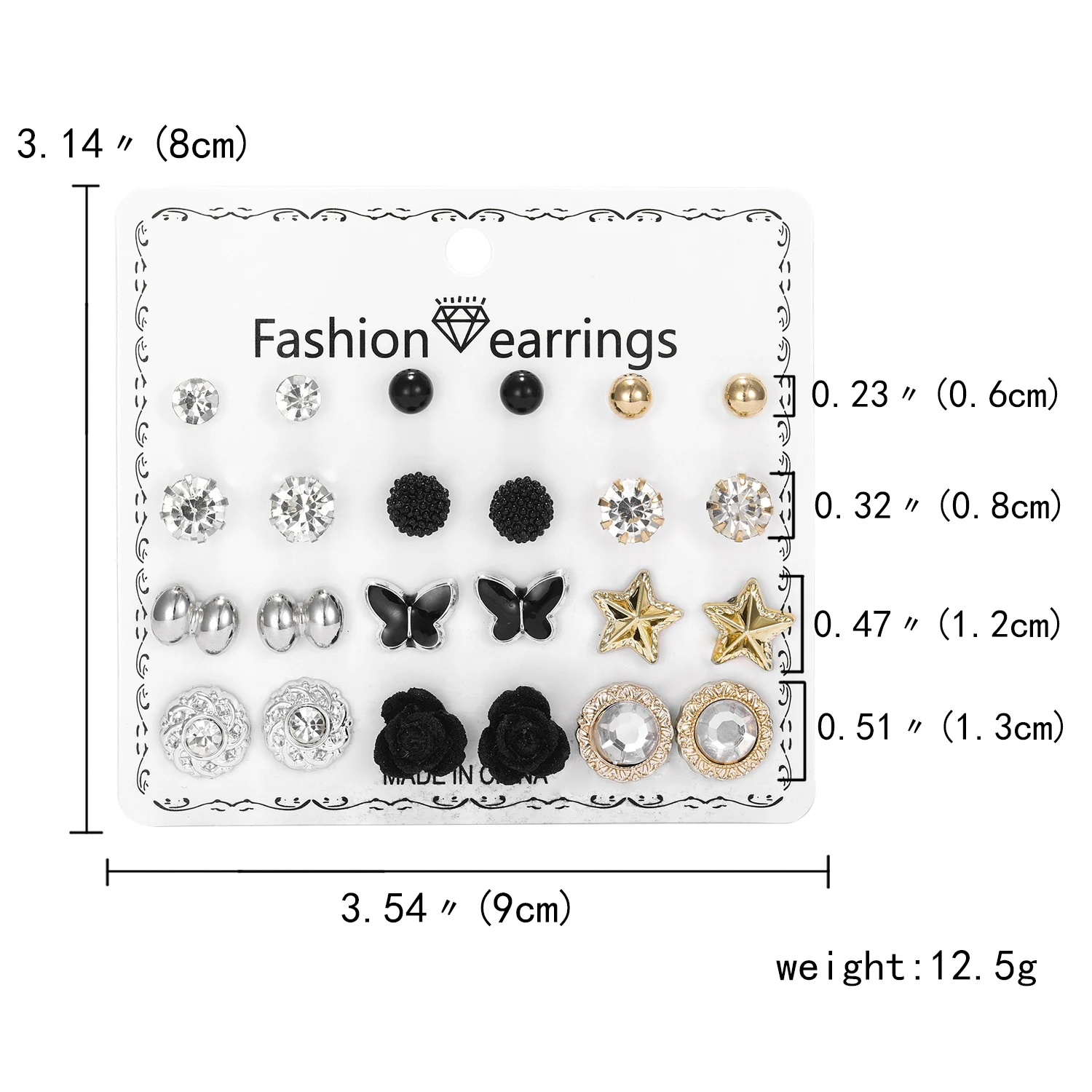 

12Pairs New Women's Earrings Set Round Rhinestone Crystal Flowers Stud Earrings 2021 Trend Geometric Small Earing Female Jewelry