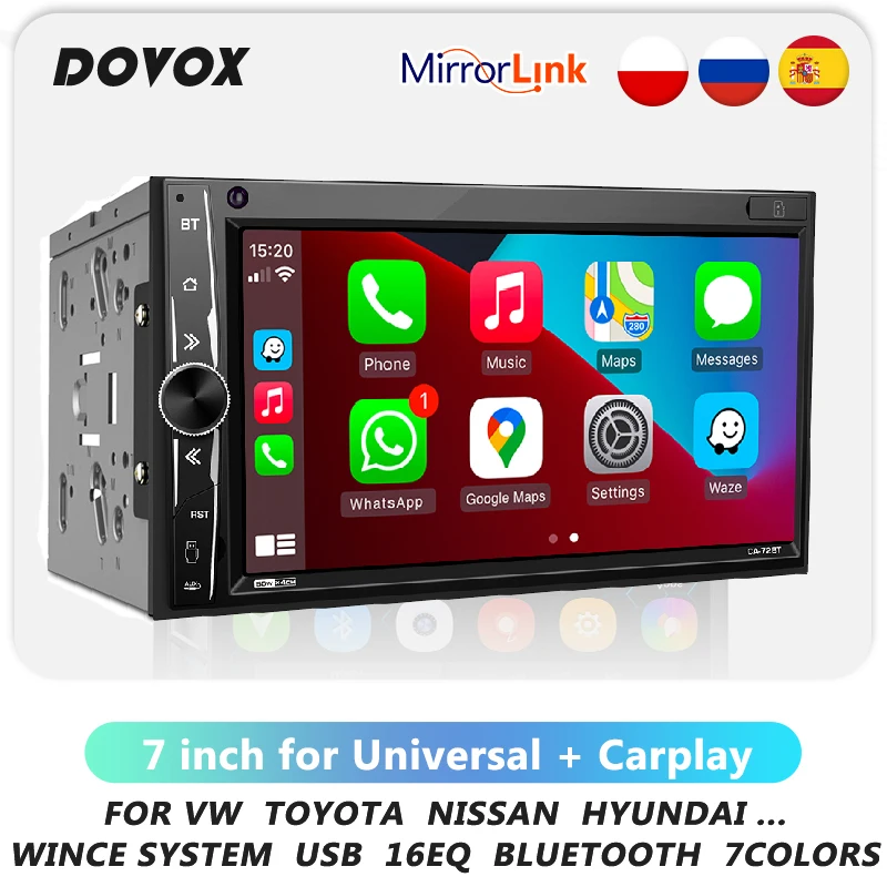 

Car Radio 2din Touch Screen Apple Carplay AM FM Bluetooth Mirorr link Autoradio 7inch Universal 2 Din For Toyota Nissan Hyundai