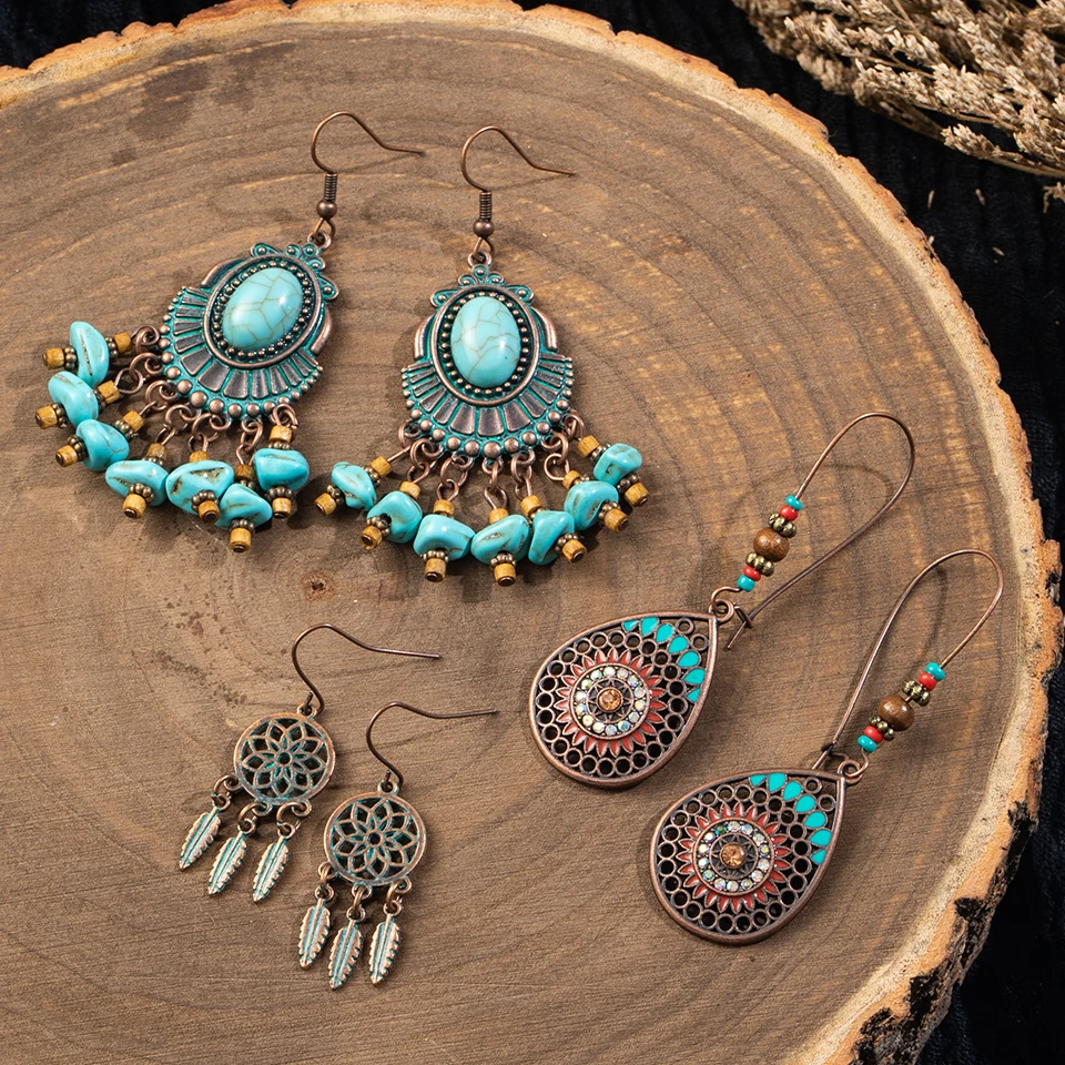 3 пар/компл. Винтаж богемный в этническом стиле серьги с болтающимися частями для