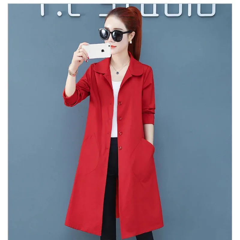

Corta Vento Feminina 2021 Spring Autumn Trench Coat Single Breasted Women's Long Solid Elegant Fashion Overcoat Slim Street