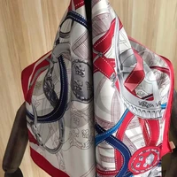 2021 new arrival winter spring classic red chain 100 real silk scarf twill hand made roll 9090 cm shawl wrap for women lady