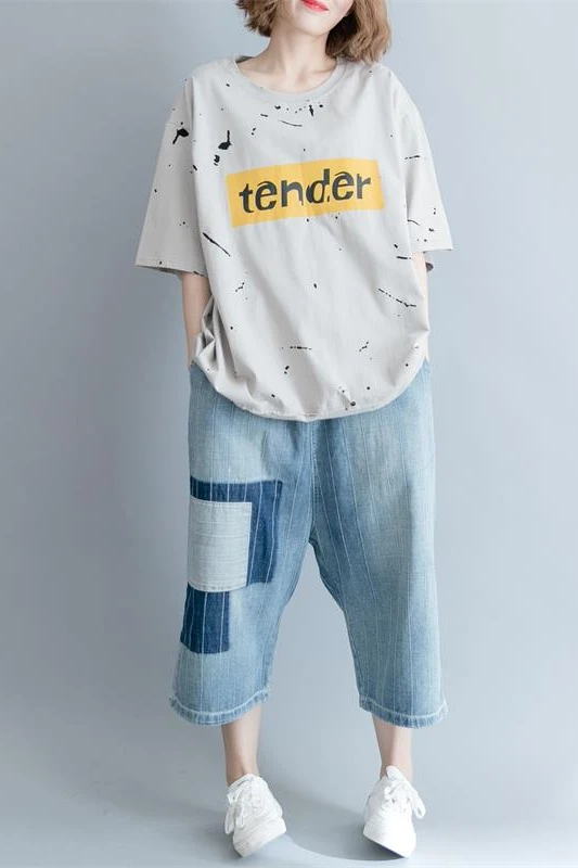 

Cotton And Linen Letters Printed Short-sleeved O-neck T-shirt Summer 2019 Fashion Thin Section Loose Comfortable Tops Women