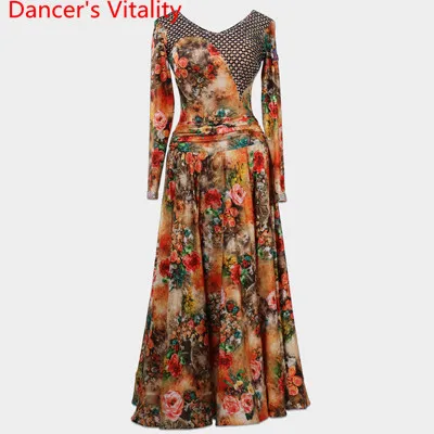 Only Dress as Photo Индивидуальный современный танцевальный костюм для соревнований Цветочное платье с вырезами бальное платье Национальный стандарт вальс джазовый танцевальный костюм - Цвет: Only Dress as Photo