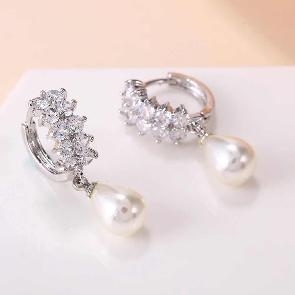 New Gold Silver Color Micro-wax Inlay Natural Zircon Shell Pearls Dangle Earrings Women Wedding Party Noble Hyperbole Jewelry | Украшения и