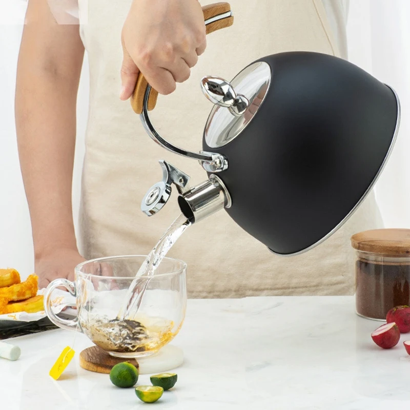 

3L Stainless Steel Tea Kettle For Stove Top, Whistling Teapot With Wooden Cool Anti-Hot Handle