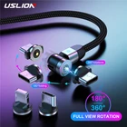 Магнитный кабель USLION с поворотом на 2021 градусов, Micro USB Type-C для iPhone 12, 11 Pro, XS, Max, 8 Plus, Xr, Samsung, Xiaomi, 540