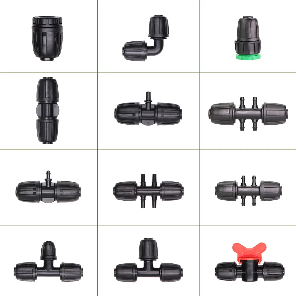 

Garden Water Connector 16mm PE Tubing to 8/11mm 4/7mm 3/5mm Reduce Tee Coupling Adapter Equal Shut Off End Plug Irrigation