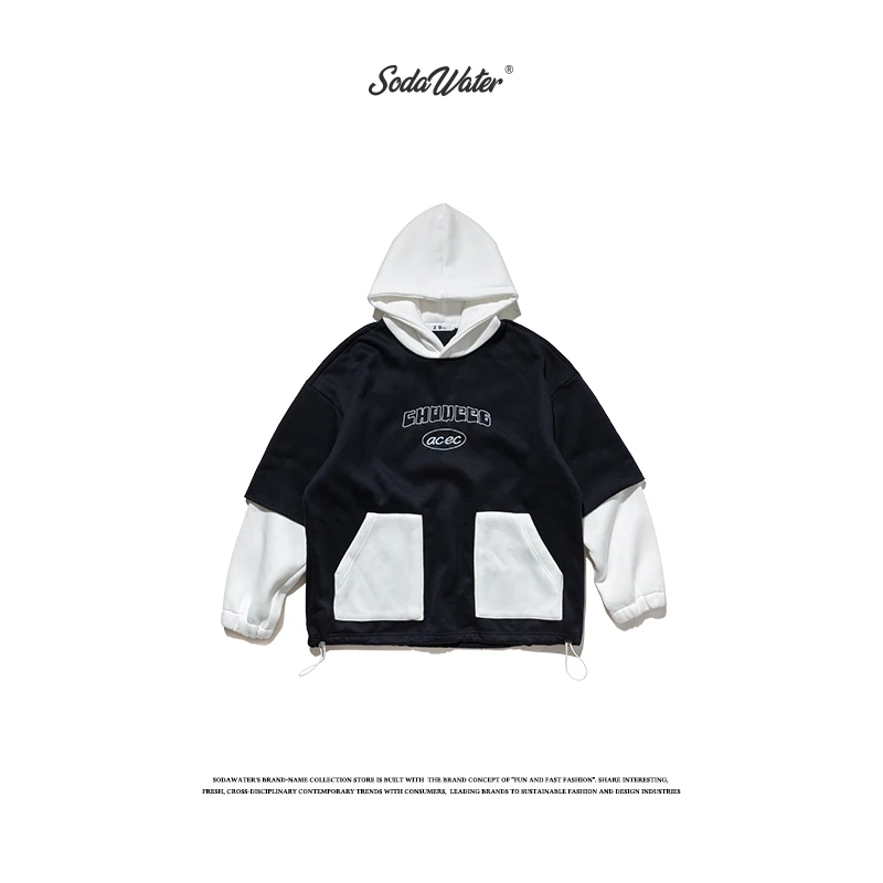 Толстовка SODAWATER Мужская составного кроя худи с капюшоном в стиле хип-хоп надписью