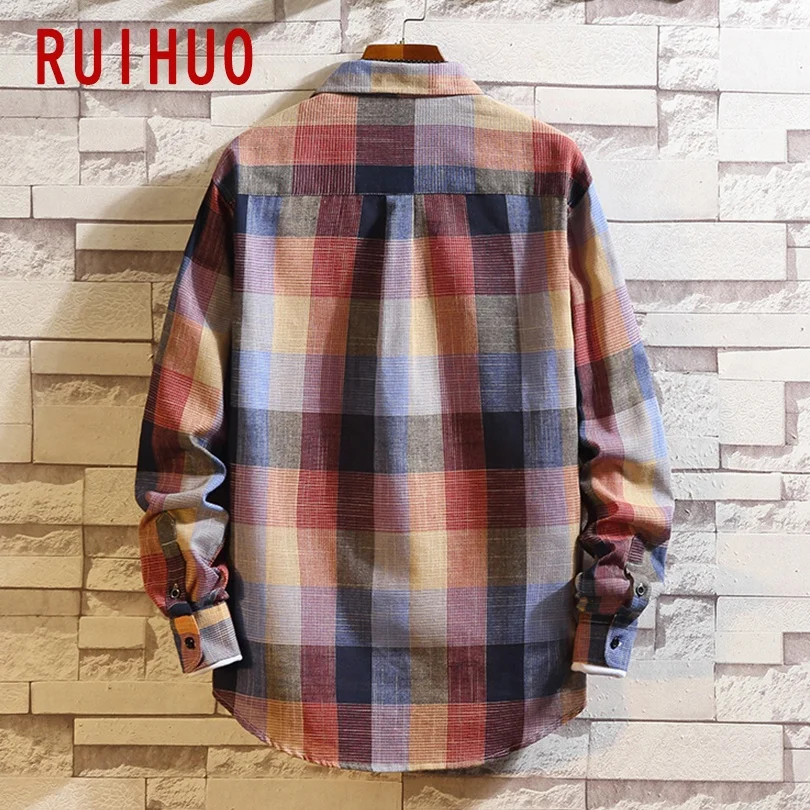 RUIHUO 2021 Новинка весны Повседневная клетчатая рубашка для мужчин Slim Fit Хлопок