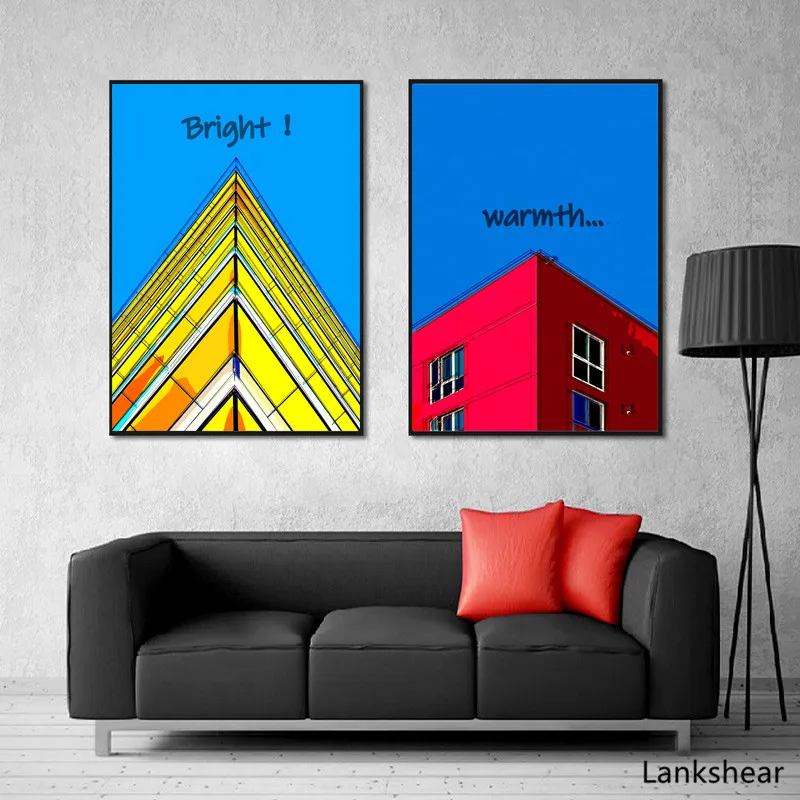 Wall Art Canvas Building Modern Minimalist Contrast Color Landscape Print Painting Nordic Decoration Picture Living Room Decor | Дом и сад