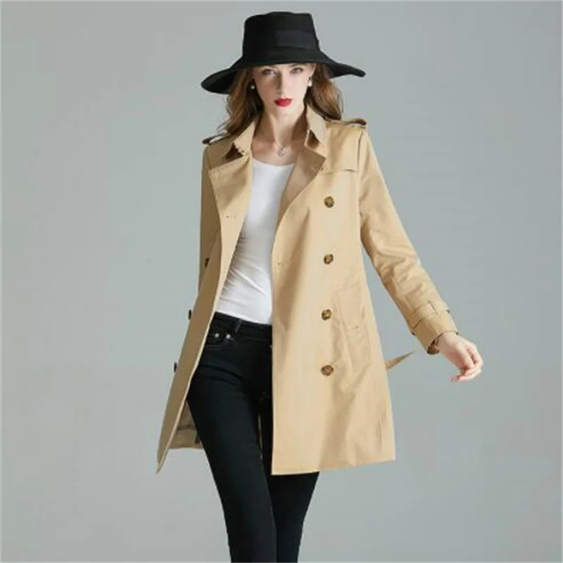 Spring double-breasted trench coat women's mid-length clothes autumn new fashion korean fashion slim anti-wrinkle jacket khaki