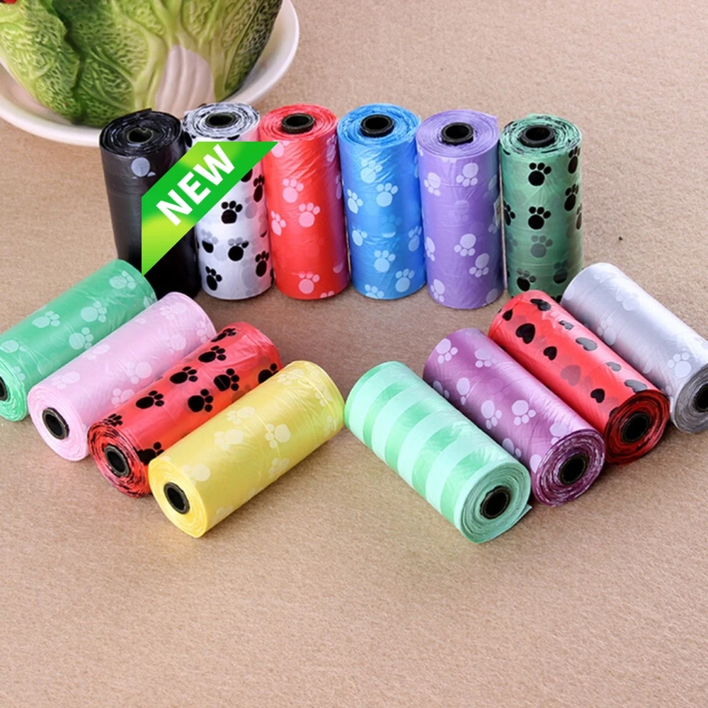 15Pcs/roll Degradable Pet Dog Waste Poop Bag With Printing Doggy For Cat Color Random New Sale | Дом и сад