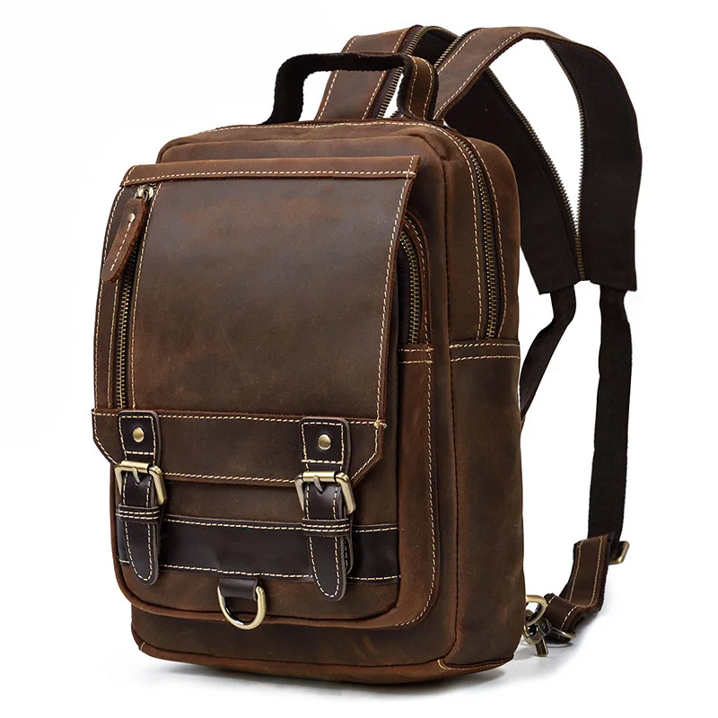 100% Cow Genuine Leather Men s Backpacks Crazy Horse Real Leather Student Backpack Men Large Capacity Computer Laptop Chest Bags