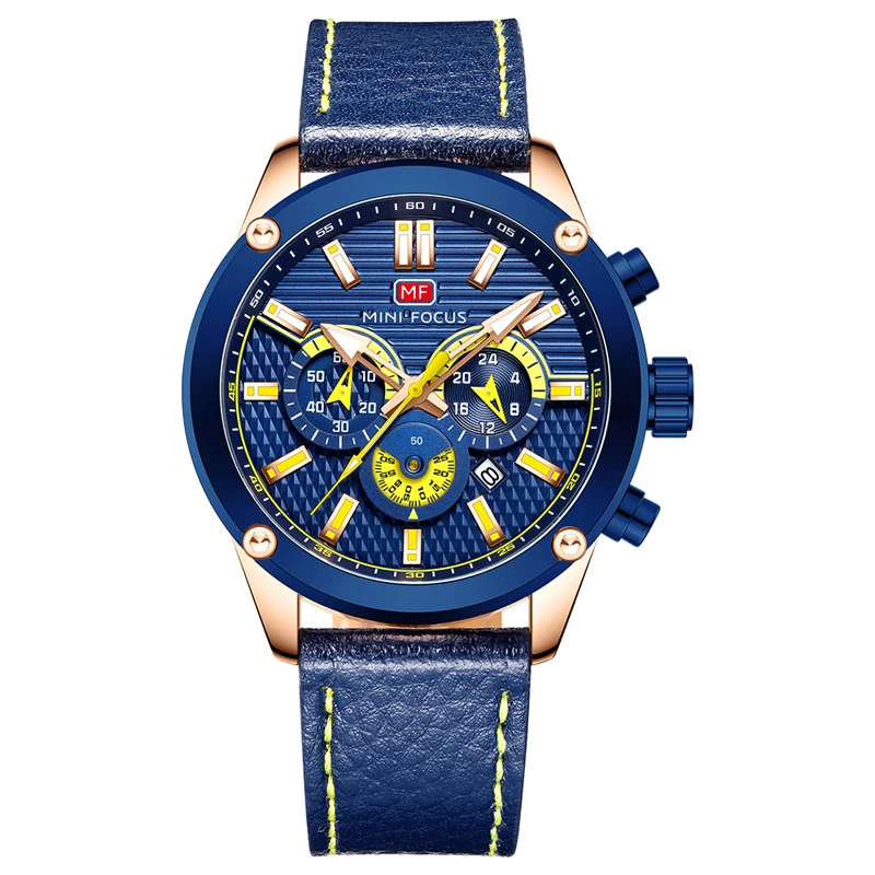 

montre homme Blue Fashion Mens Watch Leather Analog Quartz watches Men 30M Waterproof Sport Chronograph Date Male Clock waches