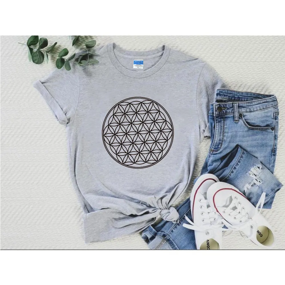 

Seed Of Life Shirts For Women Graphic Tees Summer Flower Printed Soft Cotton Floral T Shirt Mystic Spiritual Meditation Mediated