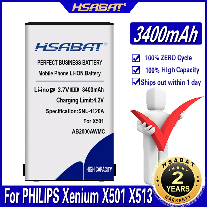 Аккумулятор HSABAT AB2000AWMC на 3400 мА · ч для PHILIPS Xenium X501 X513 X523 X130 X623 X3560 X2300 X333|battery for|batteries