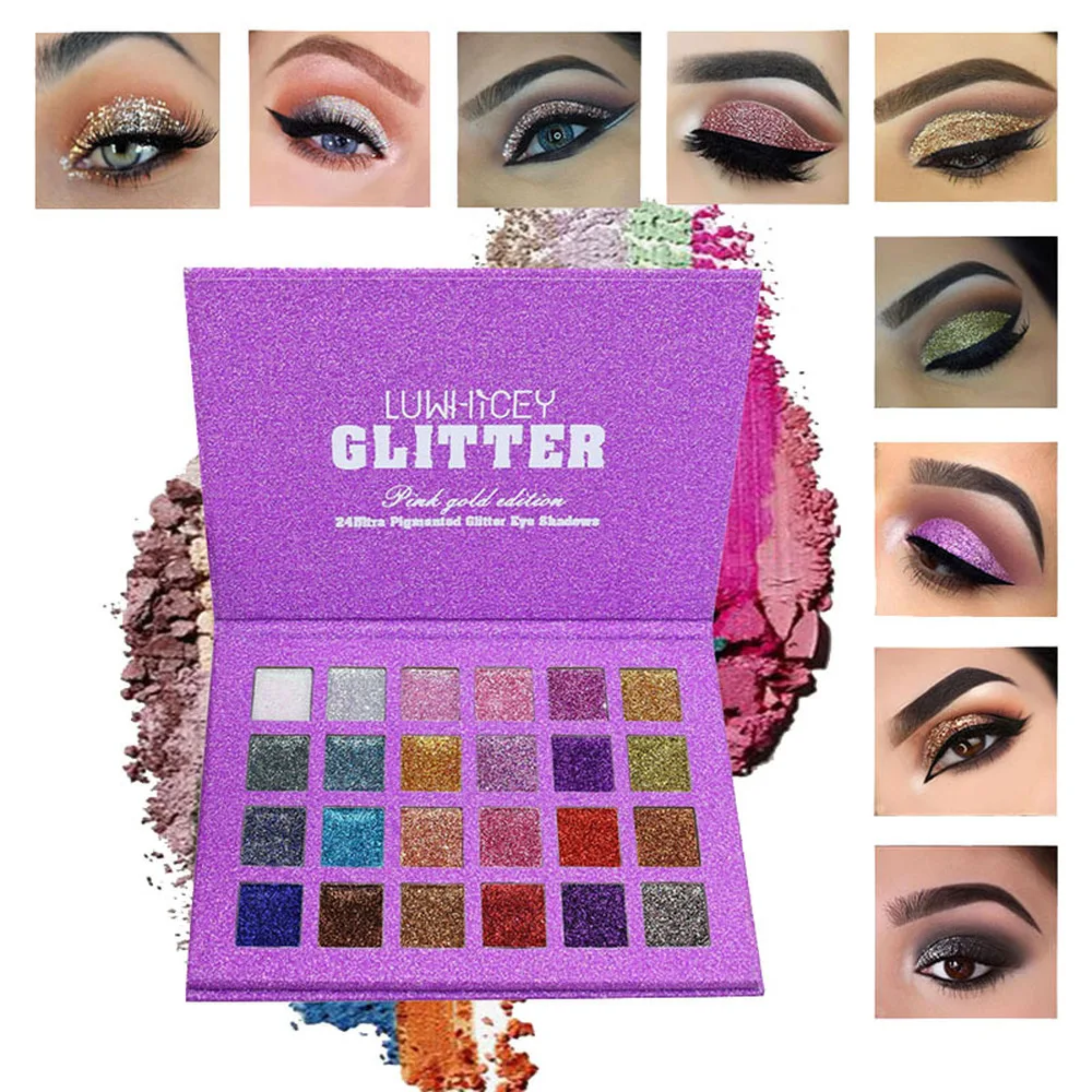 24 цвета блестящие тени для век макияжная палитра мерцающие Палитра Женские